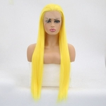 Quente! 26inches Long Synthetic Lace Front Wigs For Fashion Women Yellow Hair Heat Resistant Fiber Long Straight Front Wig