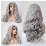 Hot! Long Body Wave Heat Resistant Wigs Synthetic Lace Front Wig 26 Inch Middle Part Glueless Wigs For Women 150 Density Granny gray
