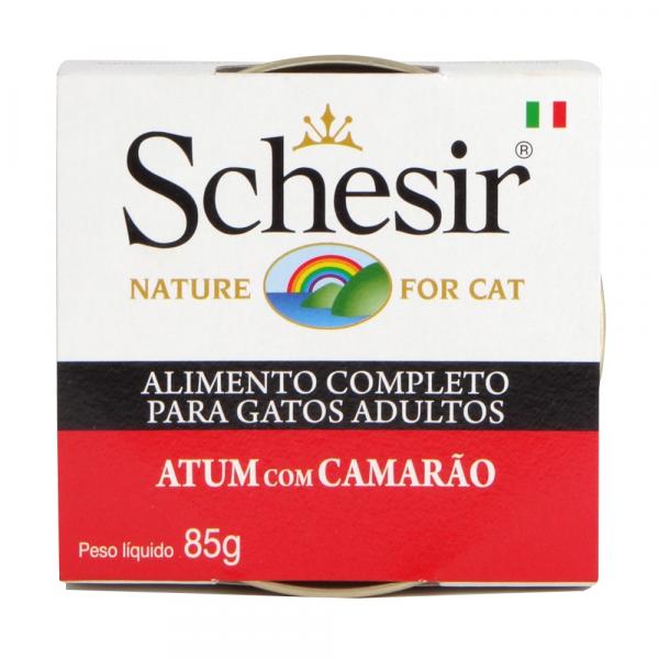 Ração Schesir Nature Cat Atum com Camarãoem Lata para GatosAdultos 85g