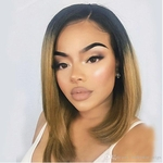 Blonde Short Bob Straight Wigs 2 tons 1b / 27# Swiss Synthetic Lace Front Wig Ombre Blonde Wigs for Women