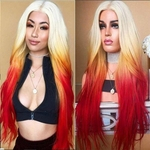 Hot Fashion Women Wigs Blonde Roots Ombre Red Long Straight Lace Front Wigs Heat Resistant Synthetic Hair Glueless Cosplay Party Sexy Wigs