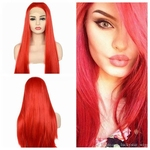 Red Color Natural Looking Lace Front Wigs Long Straight Heat Resistant Synthetic Hair Half Hand Tied Wigs Free Part for Fashion Women 22inch