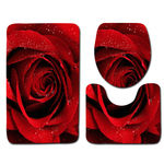 Redbey 3pcs / Set 3d Rose Impresso Wc Mat Set Bath Mat Wc Decorações Do Banheiro Capa Rug Natal
