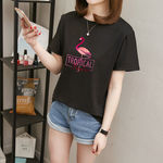 Redbey T-shirt Mulher Padrão De Manga Curta Verão Solto Flamingo Camisa Impressão