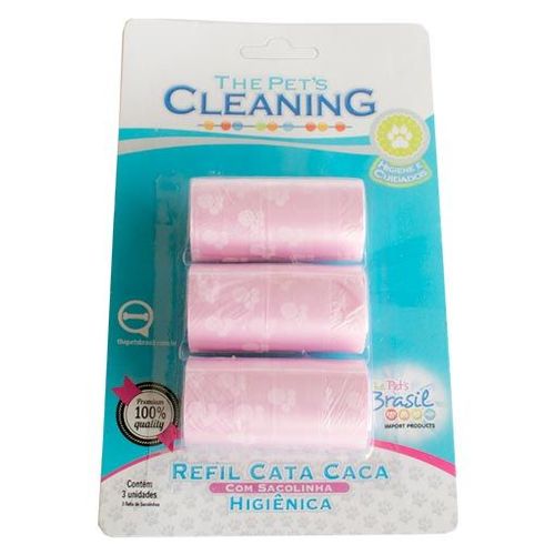 Refil Cata Caca Rosa com 3 Rolos The Pet's Cleaning