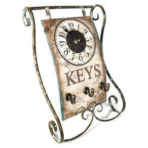 Relógio de Mesa Keys com Porta Chaves Oldway - Metal - 38x25 Cm
