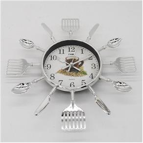 Relógio de Parede Formato Talheres em Inox Decorativo para Cozinha