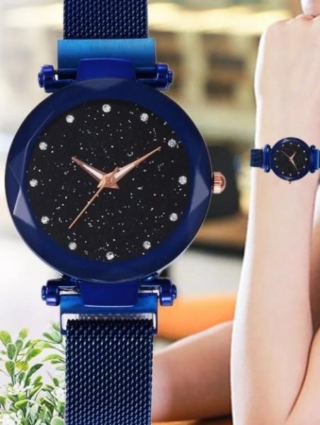 Relógio Feminino Strass Star Universe Pulseira Magnética Azul - Xiniu