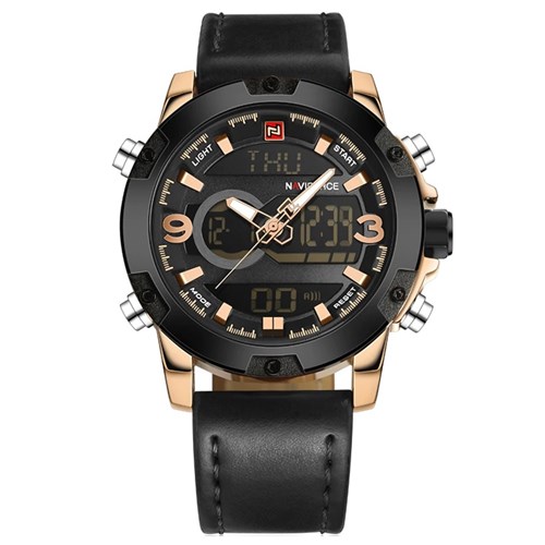 Relógio Masculino Dourado Preto Digital Esportivo Naviforce 9097