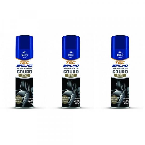 Renovador de Couro Spray Limpeza Hidratação Proteção Brilho Tecbrilho 250ml/120g - 3 Unidades - Baston - Tecbrilho
