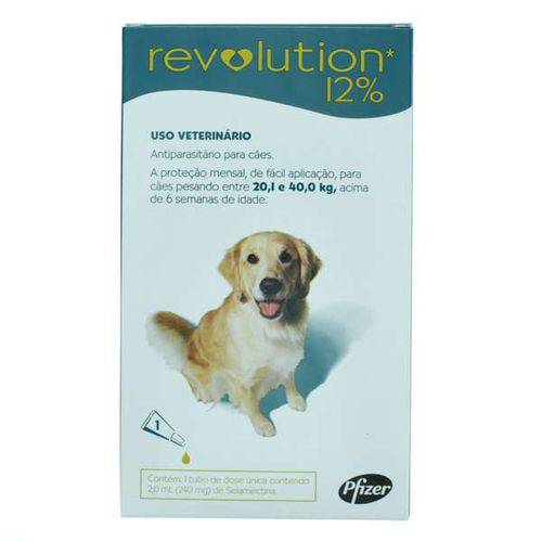 Revolution Pfizer 12% 2ml para Cães de 20,1kg a 40kg - 3 Bisnagas
