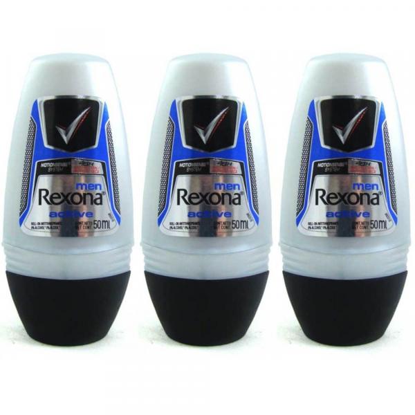 Rexona Active Desodorante Rollon Masculino 50ml (Kit C/03)