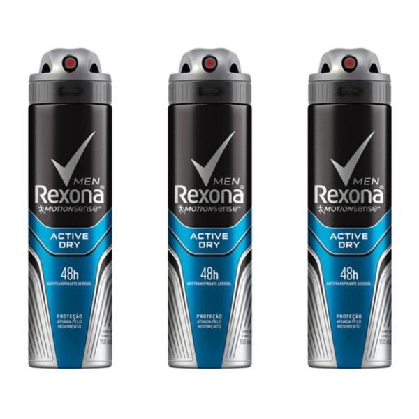 Rexona Active Dry Desodorante Aerosol Masculino 90g (Kit C/03)