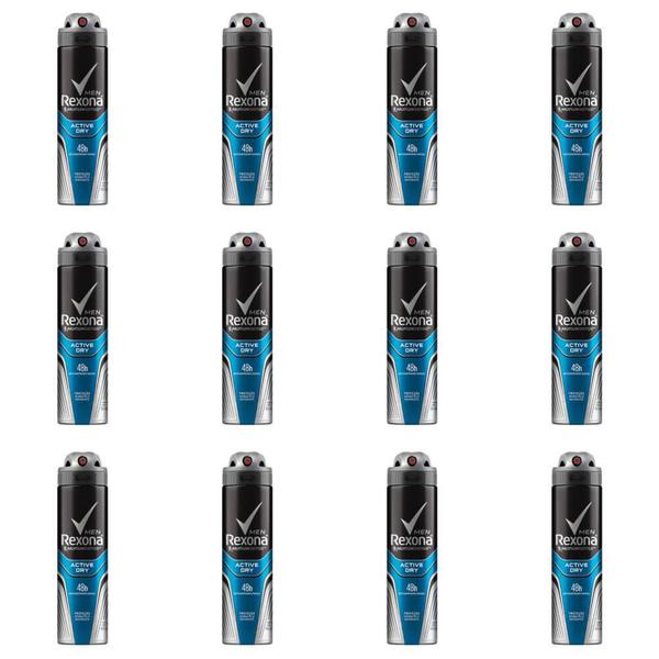 Rexona Active Dry Desodorante Aerosol Masculino 90g (Kit C/12)