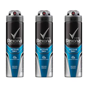 Rexona Active Dry Desodorante Aerosol Masculino 90g - Kit com 03