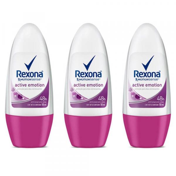 Rexona Active Emotion Desodorante Rollon Feminino 50ml (Kit C/03)