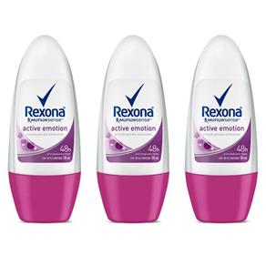 Rexona Active Emotion Desodorante Rollon Feminino 50ml - Kit com 03