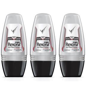 Rexona Antibacterial Desodorante Rollon Masculino 50ml - Kit com 03