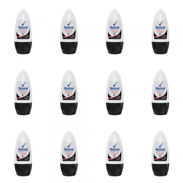 Rexona Antibacterial + Invisible Desodorante Rollon Feminino 50ml (Kit C/12)