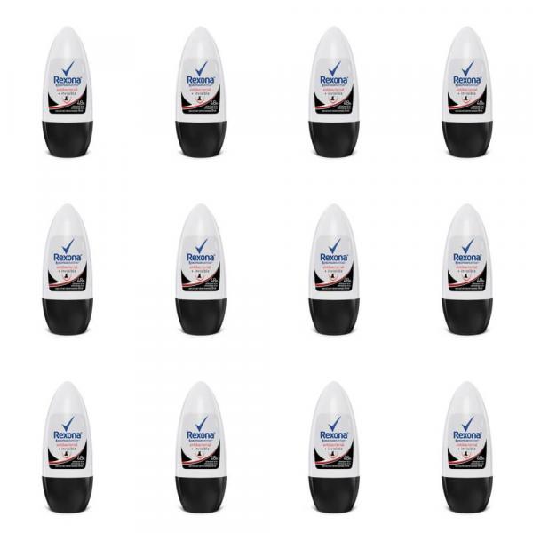 Rexona Antibacterial + Invisible Desodorante Rollon Feminino 50ml (Kit C/12)