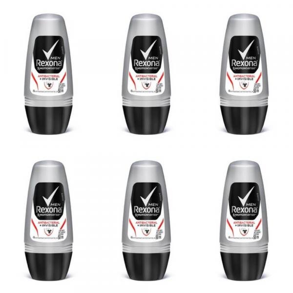 Rexona Antibacterial + Invisible Desodorante Rollon Masculino 50ml (Kit C/06)