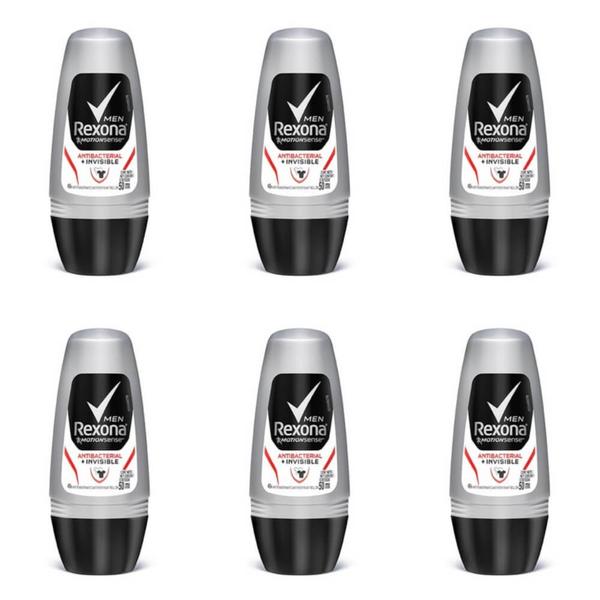 Rexona Antibacterial + Invisible Desodorante Rollon Masculino 50ml (Kit C/06)