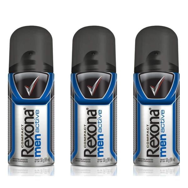 Rexona Compact Active Desodorante Aerosol Masculino 58g (kit C/03)