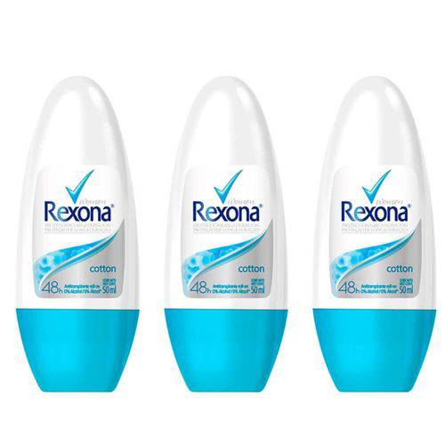 Rexona Cotton Desodorante Rollon Feminino 50ml (kit C/03)