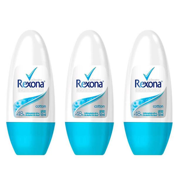 Rexona Cotton Desodorante Rollon Feminino 50ml (Kit C/03)