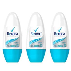Rexona Cotton Desodorante Rollon Feminino 50ml - Kit com 03