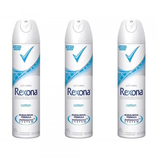 Rexona Cotton Dry Desodorante Aerosol Feminino 90g (Kit C/03)