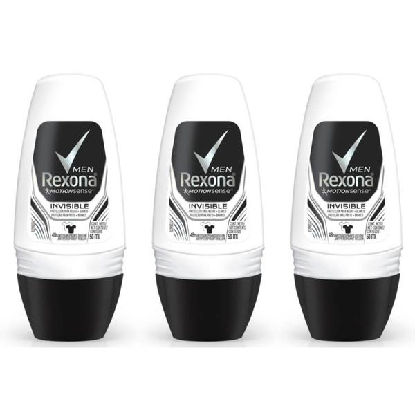Rexona Invisible Desodorante Rollon Masculino 50ml (Kit C/03)