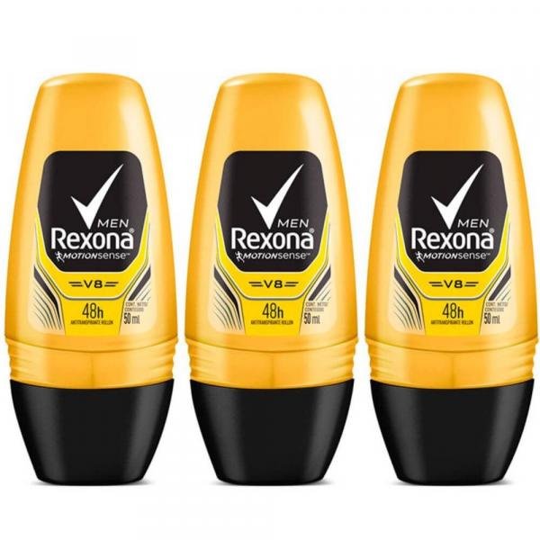 Rexona Men V8 Desodorante Rollon Masculino 50ml (Kit C/03)