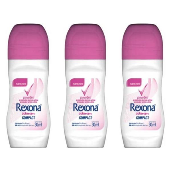 Rexona Powder Desodorante Rollon Feminino 30ml (Kit C/03)
