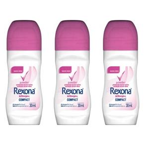 Rexona Powder Desodorante Rollon Feminino 30ml - Kit com 03