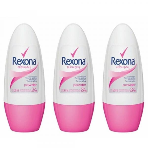 Rexona Powder Desodorante Rollon Feminino 50ml (Kit C/03)