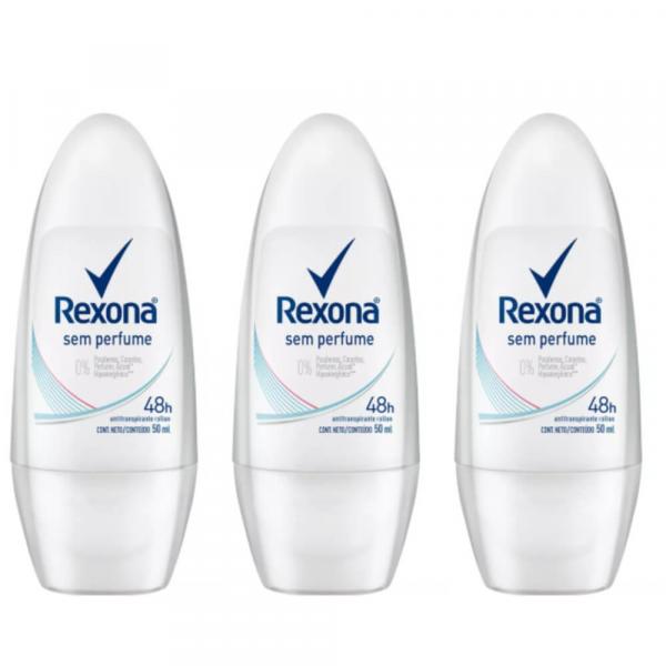 Rexona S/ Perfume Desodorante Rollon Feminino 50ml (Kit C/03)