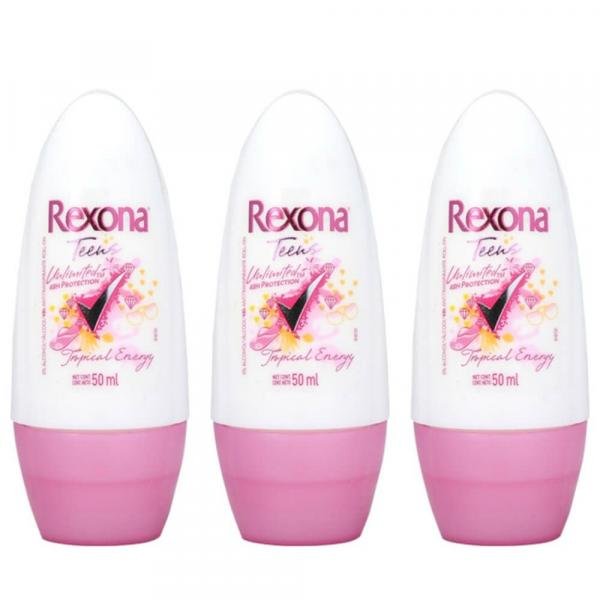 Rexona Teens Desodorante Rollon Feminino 50ml (Kit C/03)