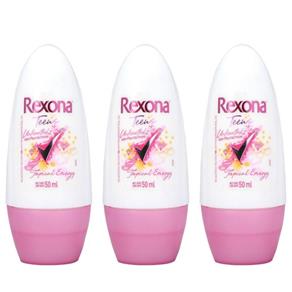 Rexona Teens Desodorante Rollon Feminino 50ml - Kit com 03
