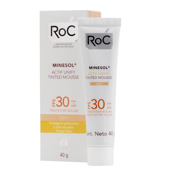 Roc Minesol Protetor Solar Actif Unify Tinted Mousse Light Fps30 40g
