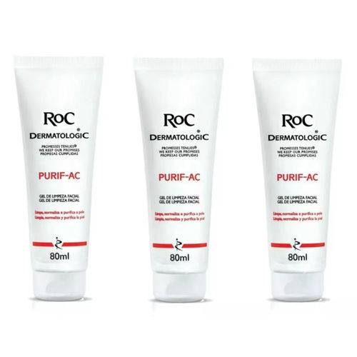 Roc Purif Ac Gel de Limpeza Facial 80g 3 Unidades