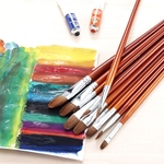 Rodada Brush Tip Lobo Cabelo punho de madeira Watercolor Paint Brush Pen Set para a aprendizagem Diy Oil pintura acrílica escovas de pintura Art Supplies