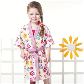 Roupão Infantil Felpudo Kimono Birds - 1036 - P - ROSA