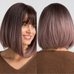 Purple Medium Length Bobo Straight Hair Heat-Resistant Synthetic Fiber Wigs