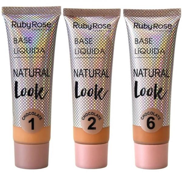 Ruby Rose Kit 3 Base Líquida Matte Natural Look - Nude 01 Chocolate 01 Bege 01