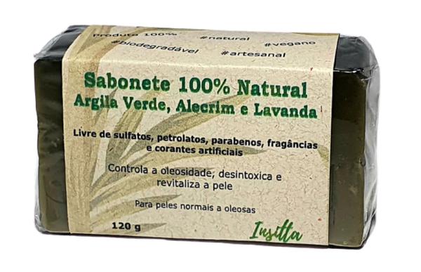 Sabonete 100% Natural de Argila Verde Alecrim e Lavanda 120g - Insitta