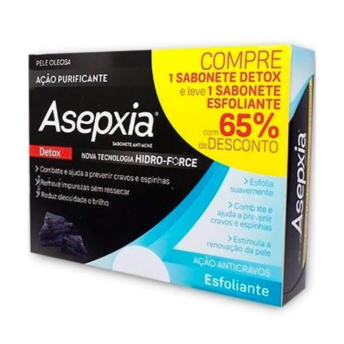 Sabonete Asepxia Detox Ação Purificante 80g e Leve Sabonete Esfoliante 80g com 65% de Desconto