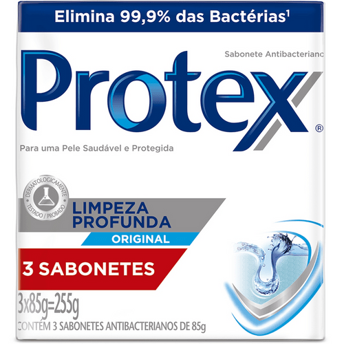 Sabonete em Barra Protex Limpeza Profunda 85g Embalagem Promocional com 3 Unidades SAB PROTEX A-BACT 3X85G LIMPZ PROFUNDA