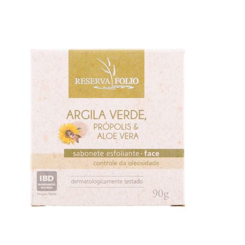 Sabonete Esfoliante Facial Natural de Argila Verde, Própolis e Aloe Vera 90g – Reserva Folio