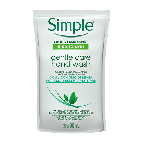 Sabonete Líquido para as Mãos Antibactericida Simple Gentle Care Refil 200ml